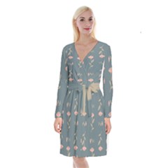 Florets Rose Flower Long Sleeve Velvet Front Wrap Dress