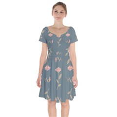 Florets Rose Flower Short Sleeve Bardot Dress