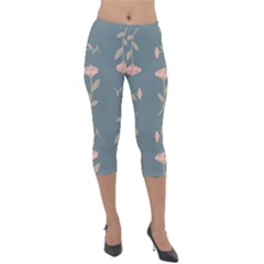 Florets Rose Flower Lightweight Velour Capri Leggings 