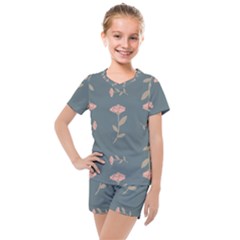 Florets Rose Flower Kids  Mesh Tee And Shorts Set