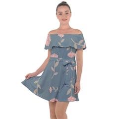 Florets Rose Flower Off Shoulder Velour Dress