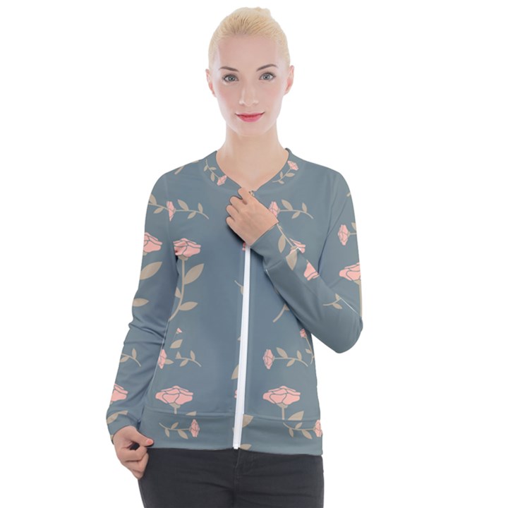 Florets Rose Flower Casual Zip Up Jacket