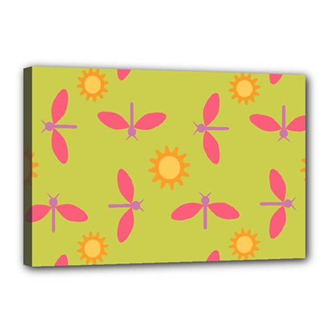 Dragonfly Sun Flower Seamlessly Canvas 18  X 12  (stretched)