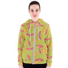 Dragonfly Sun Flower Seamlessly Women s Zipper Hoodie by HermanTelo