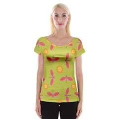 Dragonfly Sun Flower Seamlessly Cap Sleeve Top