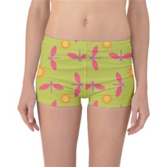 Dragonfly Sun Flower Seamlessly Reversible Boyleg Bikini Bottoms