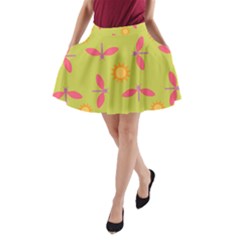 Dragonfly Sun Flower Seamlessly A-line Pocket Skirt