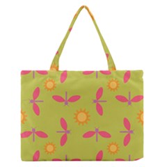 Dragonfly Sun Flower Seamlessly Zipper Medium Tote Bag