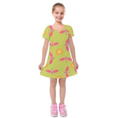 Dragonfly Sun Flower Seamlessly Kids  Short Sleeve Velvet Dress