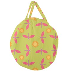 Dragonfly Sun Flower Seamlessly Giant Round Zipper Tote