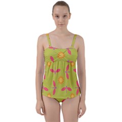 Dragonfly Sun Flower Seamlessly Twist Front Tankini Set