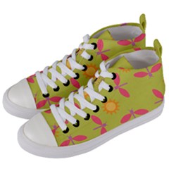 Dragonfly Sun Flower Seamlessly Women s Mid-top Canvas Sneakers