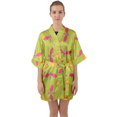 Dragonfly Sun Flower Seamlessly Quarter Sleeve Kimono Robe