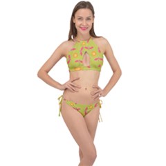 Dragonfly Sun Flower Seamlessly Cross Front Halter Bikini Set