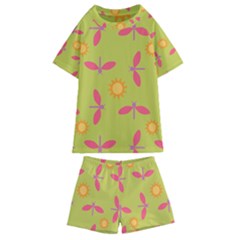 Dragonfly Sun Flower Seamlessly Kids  Swim Tee And Shorts Set