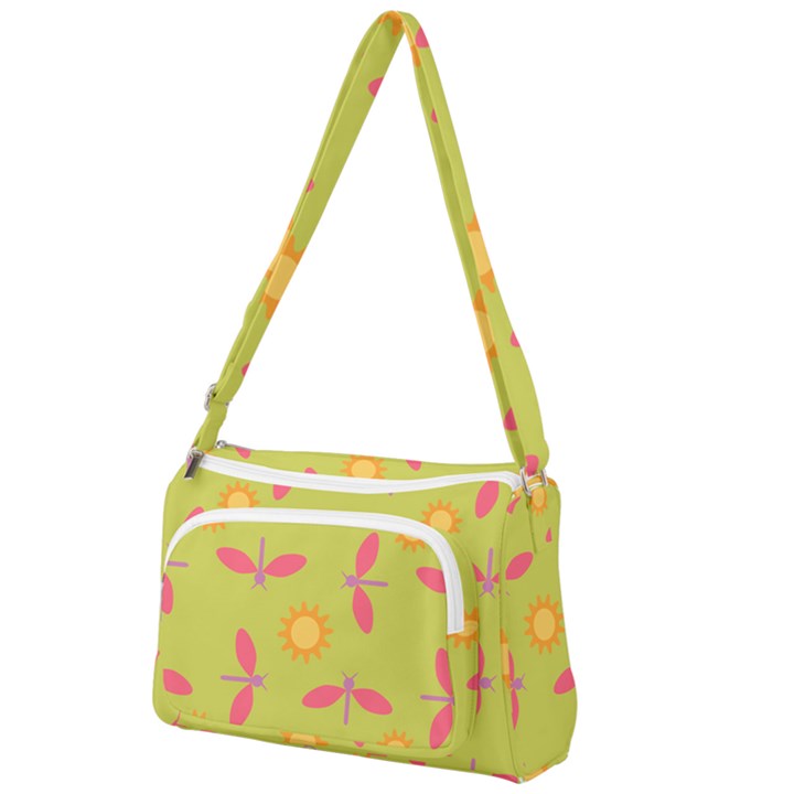 Dragonfly Sun Flower Seamlessly Front Pocket Crossbody Bag