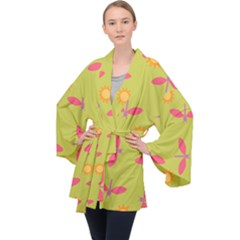 Dragonfly Sun Flower Seamlessly Velvet Kimono Robe