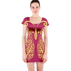 Butterfly Insect Bug Decoration Short Sleeve Bodycon Dress