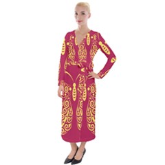 Butterfly Insect Bug Decoration Velvet Maxi Wrap Dress