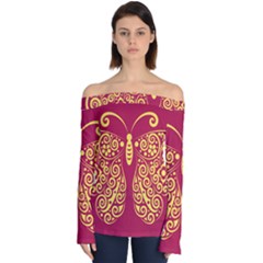 Butterfly Insect Bug Decoration Off Shoulder Long Sleeve Top