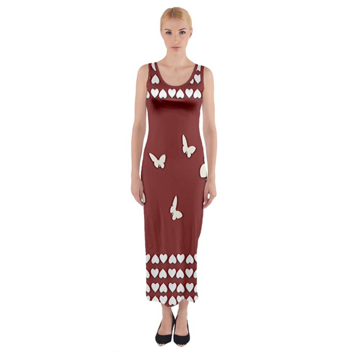 Heart Love Butterflies Animal Fitted Maxi Dress