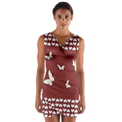 Heart Love Butterflies Animal Wrap Front Bodycon Dress