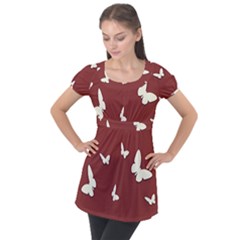 Heart Love Butterflies Animal Puff Sleeve Tunic Top