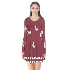 Heart Love Butterflies Animal Long Sleeve V-neck Flare Dress by HermanTelo