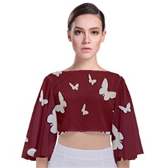 Heart Love Butterflies Animal Tie Back Butterfly Sleeve Chiffon Top