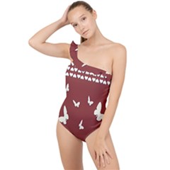 Heart Love Butterflies Animal Frilly One Shoulder Swimsuit