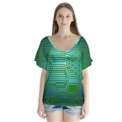 Board Conductors Circuits V-neck Flutter Sleeve Top by HermanTelo