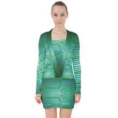 Board Conductors Circuits V-neck Bodycon Long Sleeve Dress