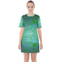 Board Conductors Circuits Sixties Short Sleeve Mini Dress