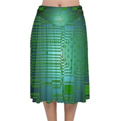 Board Conductors Circuits Velvet Flared Midi Skirt