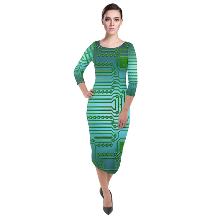 Board Conductors Circuits Quarter Sleeve Midi Velour Bodycon Dress