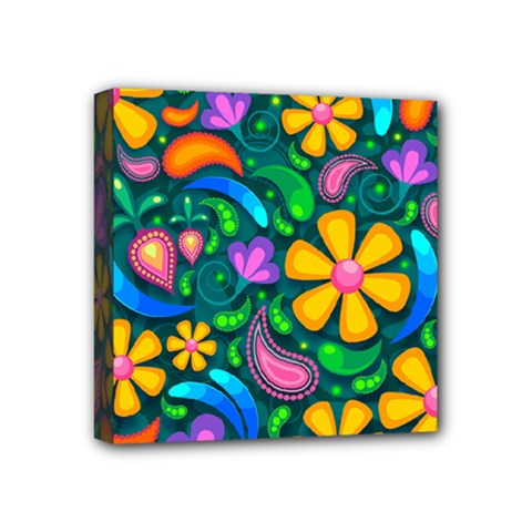 Floral Paisley Background Flower Green Mini Canvas 4  X 4  (stretched)