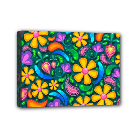 Floral Paisley Background Flower Green Mini Canvas 7  X 5  (stretched)