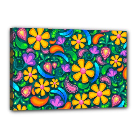 Floral Paisley Background Flower Green Canvas 18  X 12  (stretched)