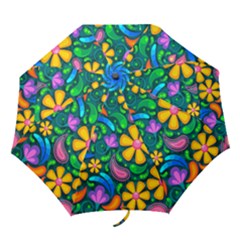 Floral Paisley Background Flower Green Folding Umbrellas by HermanTelo