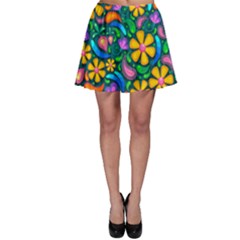 Floral Paisley Background Flower Green Skater Skirt