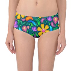 Floral Paisley Background Flower Green Mid-waist Bikini Bottoms