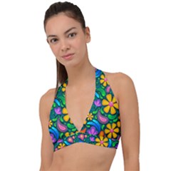 Floral Paisley Background Flower Green Halter Plunge Bikini Top