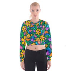 Floral Paisley Background Flower Green Cropped Sweatshirt