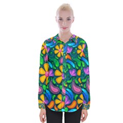 Floral Paisley Background Flower Green Womens Long Sleeve Shirt