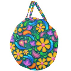 Floral Paisley Background Flower Green Giant Round Zipper Tote