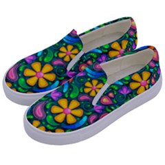 Floral Paisley Background Flower Green Kids  Canvas Slip Ons