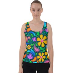 Floral Paisley Background Flower Green Velvet Tank Top