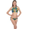 Floral Paisley Background Flower Green Cross Front Halter Bikini Set View1