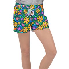 Floral Paisley Background Flower Green Women s Velour Lounge Shorts