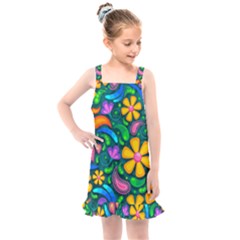 Floral Paisley Background Flower Green Kids  Overall Dress